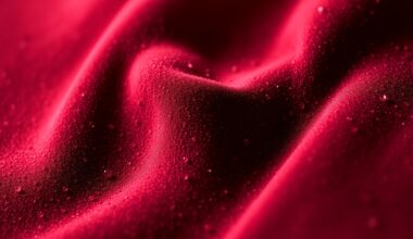 An extreme close-up photograph of a glossy, textured surface in deep red, charcoal grey, and black, capturing the high-end, glamorous aesthetic of the real estate market.