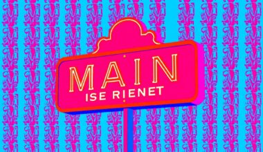 A vibrant, abstracted silkscreen print featuring a repeating pattern of a weathered small-town street sign, conceptually representing the challenges facing struggling communities.