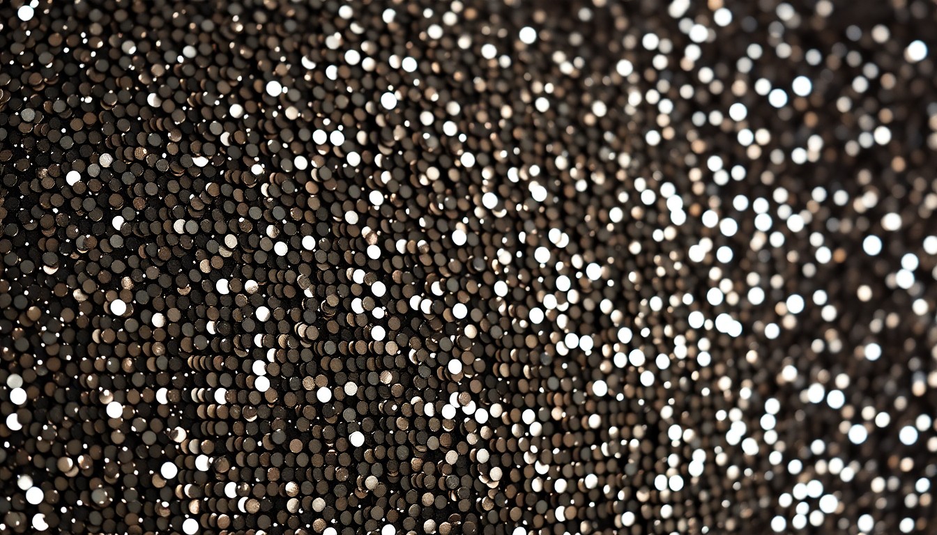 An extreme close-up photograph of a glittering, high-contrast texture such as sequins or crushed velvet, conceptually representing the glamour and celebrity culture surrounding the Beckham family.