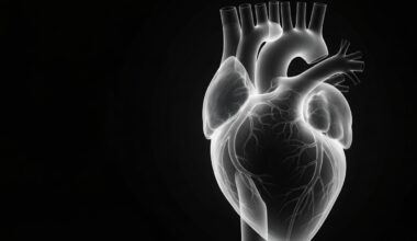 A translucent, ghostly X-ray image of a human heart, with glowing veins and arteries, against a dark background, conceptually illustrating the cardiovascular health concerns associated with over-the-counter pain relievers.