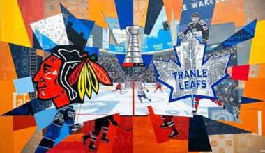 A fractured, multi-perspective painting in bold colors and sharp geometric shapes, conceptually representing the intensity and excitement of a high-stakes sports championship.