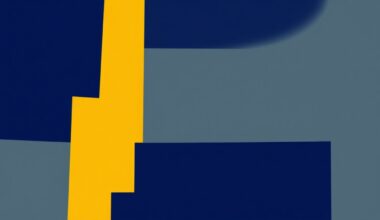 A minimalist illustration using bold geometric shapes and clean lines in navy blue, mustard yellow, and slate grey to conceptually represent the uneven adoption of federal tax deductions across different states.