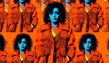 A high-contrast, silkscreen-style illustration featuring a repeating grid of Rama Duwaji