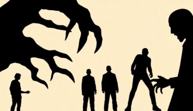 An abstract, minimalist illustration featuring stark black silhouettes and jagged geometric shapes, conceptually representing the unconventional and unsettling themes of independent horror and dark comedy films.