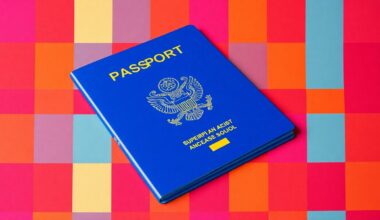 A bold, colorful silkscreen-style illustration featuring a repeating pattern of a passport, rendered in a vibrant neon color palette with heavy black outlines, conceptually representing the accessibility of passport services for the local community.