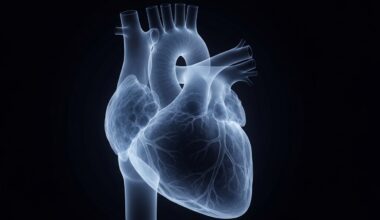 A ghostly, translucent X-ray photograph showcasing the intricate structure of a human heart, rendered in shades of blue and grey against a dark background, conceptually representing the fragility and complexity of the human body.