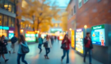An impressionistic, out-of-focus photograph depicting blurred scenes of students exploring campus, colorful educational displays, and indistinct campus landmarks, conveying the curious and exploratory atmosphere of the K-State Open House event.