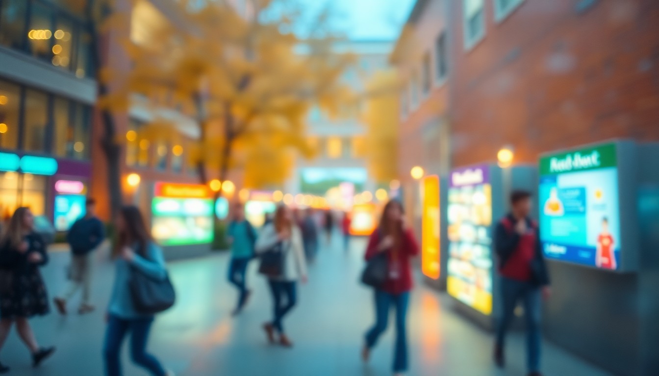 An impressionistic, out-of-focus photograph depicting blurred scenes of students exploring campus, colorful educational displays, and indistinct campus landmarks, conveying the curious and exploratory atmosphere of the K-State Open House event.