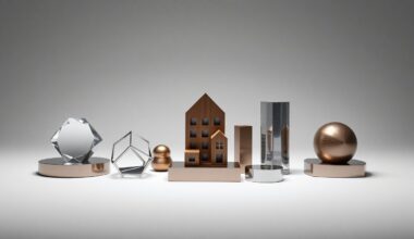 A high-end, photorealistic studio still-life photograph featuring a collection of polished, geometric objects in muted tones, representing the abstract concepts of corporate strategy, finance, and risk in the real estate investment context.