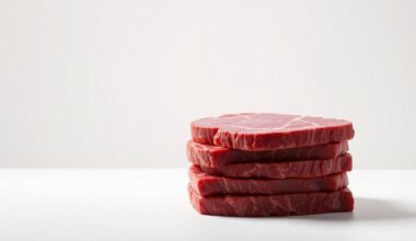 A high-end, photorealistic studio still-life photograph featuring a stack of premium Certified Angus Beef steaks arranged elegantly on a clean, monochromatic seamless background, conceptually representing the quality and craftsmanship of the Certified Angus Beef brand.