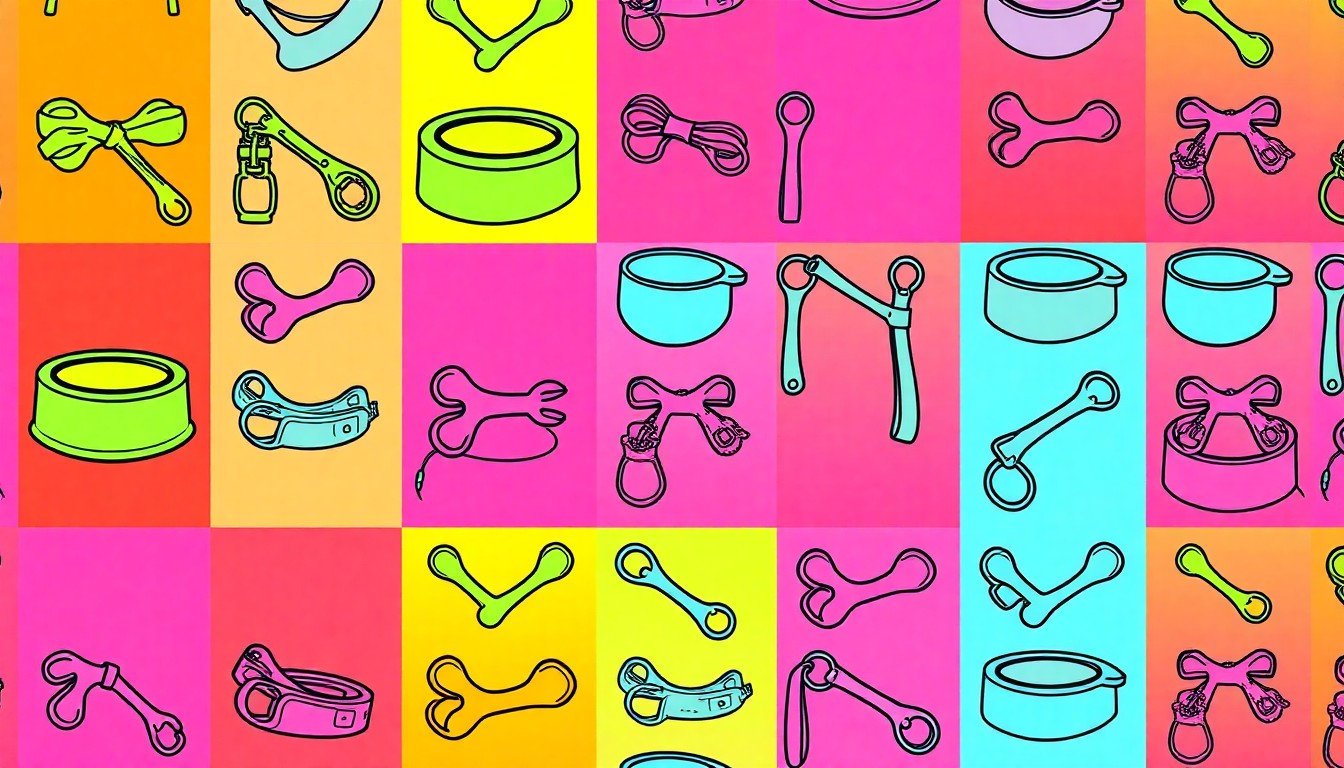 A high-contrast, brightly colored silkscreen print of a dog bowl repeated in a grid pattern, conceptually representing the financial burden of pet ownership in the modern era.