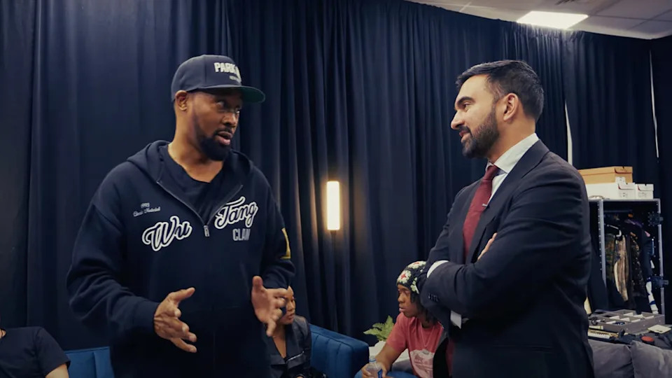 Wu-Tang Clan member RZA talks with NYC mayoral election candidate Zohran Mamdami.