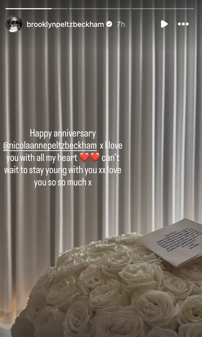 Brooklyn posted an image of an anniversary card he had given Nicola (pictured)