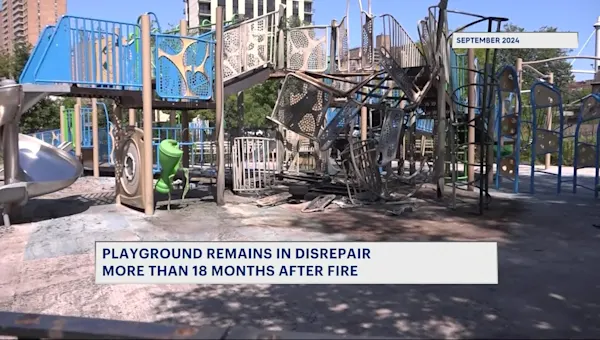 News 12 | Brooklyn | Kids play on melted playground in Coney Island more than 18 months after fire