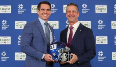 New York Giants' John Harbaugh pleased with Joe Schoen as GM