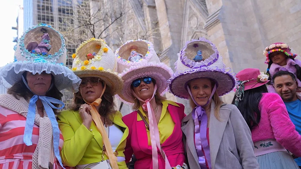 <div>NEW YORK CITY, US - APR. 20: People take part in the annual Easter Parade and Bonnet Festival on Fifth Avenue between 49th and 57th Streets on Easter Sunday, April 20, 2025 in New York City, United States. (Photo by Selcuk Acar/Anadolu via Getty Images)</div>