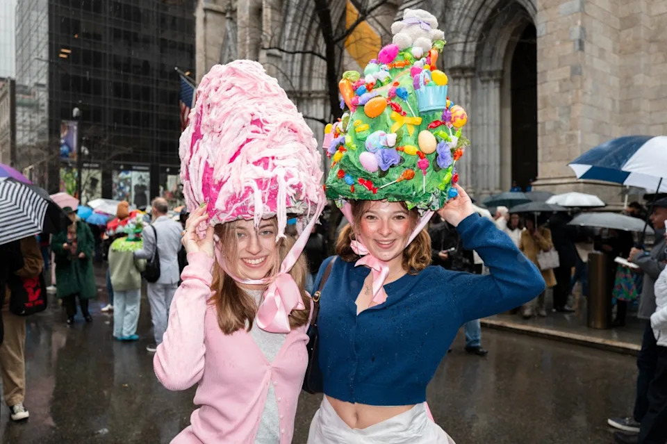 NEW YORK, NEW YORK – APRIL 05: Participants pose during the New York City Easter Bonnet Parade in front of St. Patrick’s Cathedral on April 05, 2026 in New York City. (Photo by Craig T Fruchtman/Getty Images)