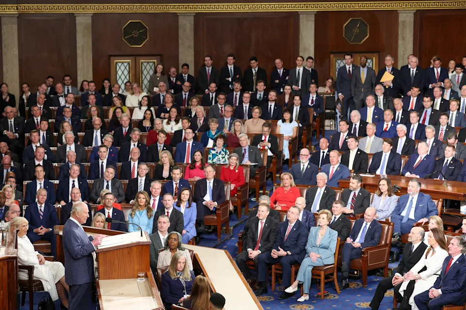 Win McNamee/Getty Images - PHOTO: Britain's King Charles III addresses a joint meeting of Congress in the House Chamber of the U.S. Capitol in Washington, April 28, 2026. C