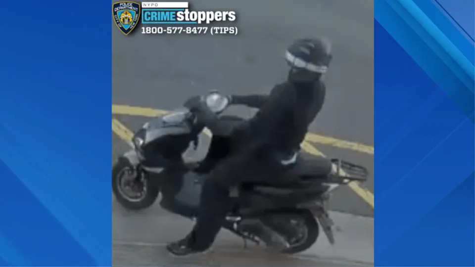 Police are searching for a man on a motorcycle who is accused of shooting a 20-year-old woman in the neck outside a Staten Island Target on April 17, 2026. (Credit: NYPD)