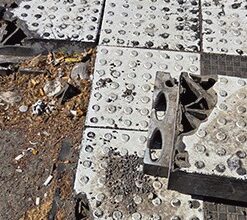 Bus stop along 21st Street with broken pieces of the “islands.”