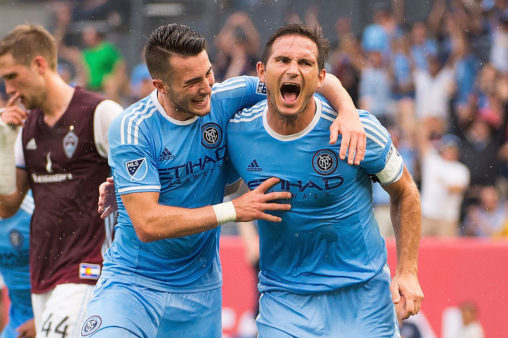 Midfielders Jack Harrison #11 (L) and Frank Lampard #8 of New York City FC celerate after scoring a goal during the match vs Colorado Rapids at Yankee Stadium on July 30, 2016 in New York City. New York City FC defeats Colorado Rapids 5-1