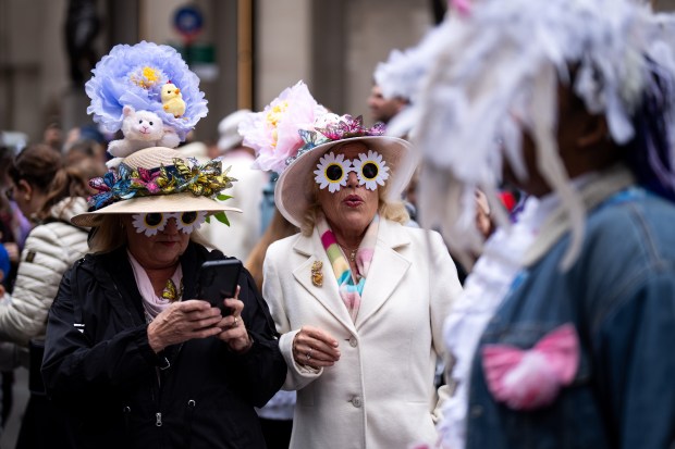 People participate in the Easter Bonnet Parade on Fifth Avenue, Sunday, April 5, 2026, in New York. (AP Photo/Adam Gray)