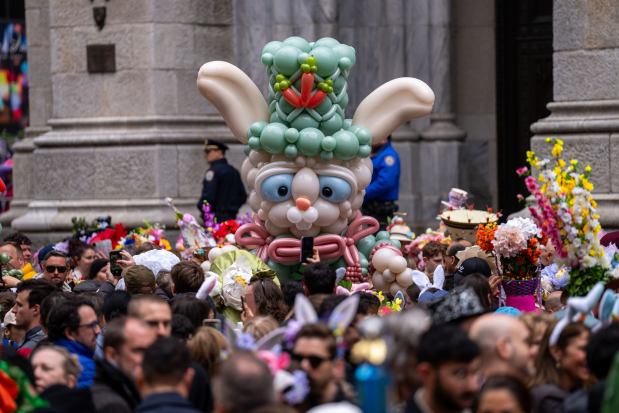 People participate in the Easter Bonnet Parade on Fifth Avenue, Sunday, April 5, 2026, in New York. (AP Photo/Adam Gray)