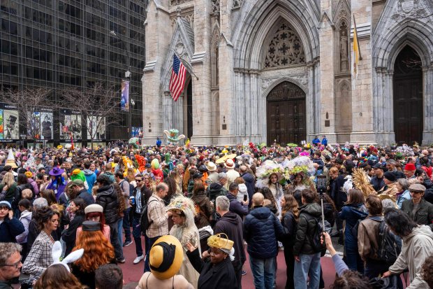 People participate in the Easter Bonnet Parade on Fifth Avenue, Sunday, April 5, 2026, in New York. (AP Photo/Adam Gray)