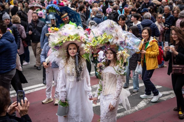 People participate in the Easter Bonnet Parade on Fifth Avenue, Sunday, April 5, 2026, in New York. (AP Photo/Adam Gray)