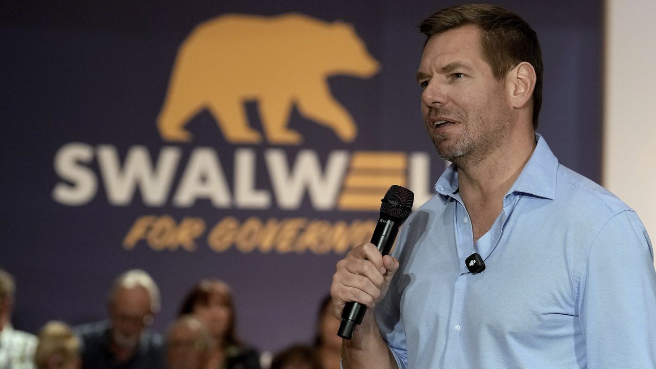 Former Rep. Eric Swalwell at a town hall meeting in Sacramento, California.