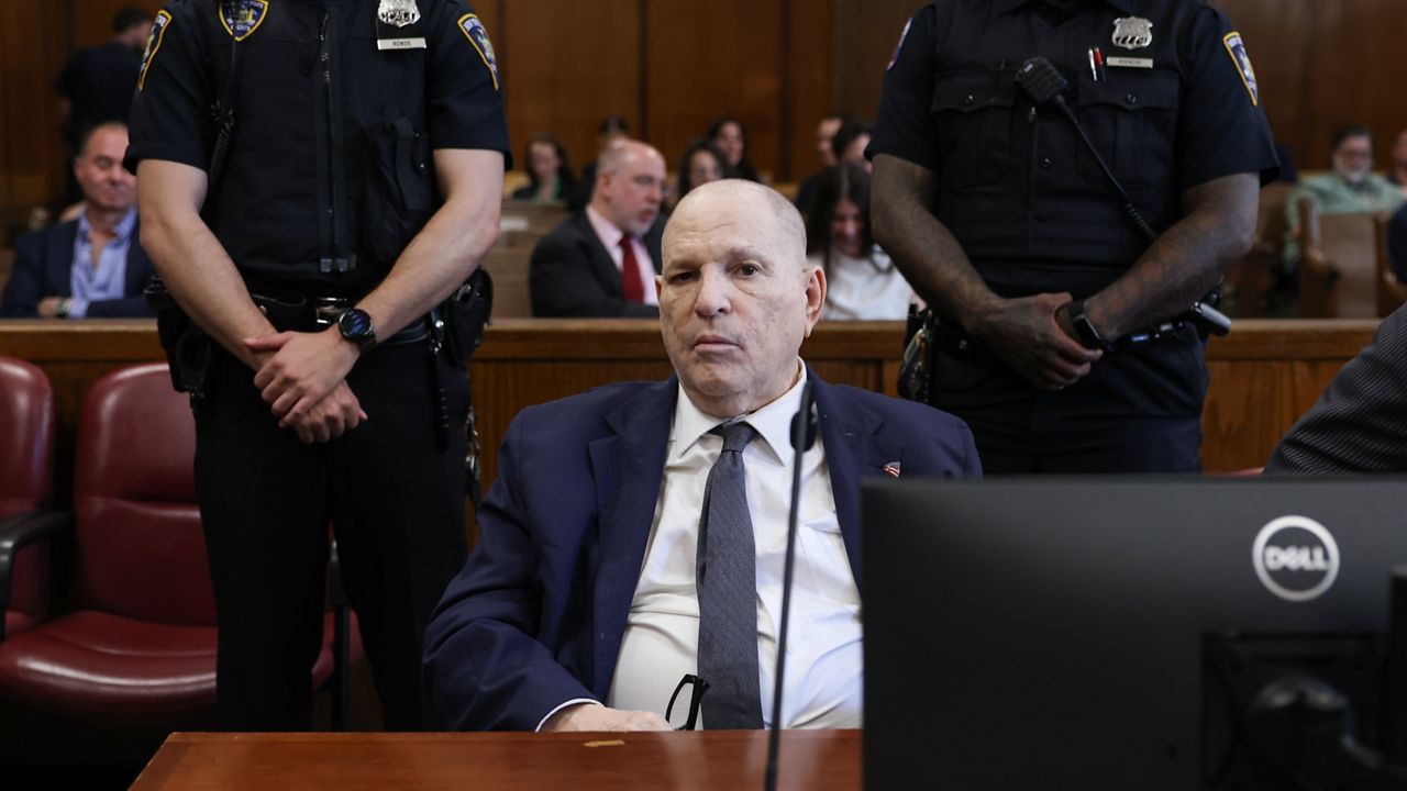 Harvey Weinstein appears in Manhattan criminal court, Tuesday, April  14, 2026, in New York.  (Angela Weiss/Pool Photo via AP)