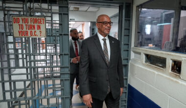 Stanley Richards, NYC Department of Correction commissioner, walks through security in the building where he was previously incarcerated on Rikers Island in New York, Tuesday, April 14, 2026. Photo: Seth Wenig/AP