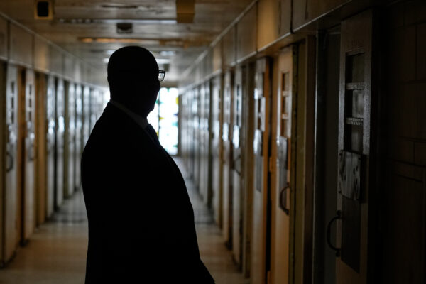 Stanley Richards, NYC Department of Correction commissioner, looks at the housing unit, currently unoccupied, where he was previously incarcerated on Rikers Island in New York, Tuesday, April 14, 2026. Photo: Seth Wenig/AP