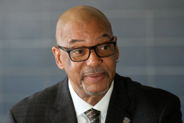 Stanley Richards, NYC Department of Correction commissioner talks to a reporters in the housing unit where he was previously incarcerated on Rikers Island in New York, Tuesday, April 14, 2026. Photo: Seth Wenig/AP