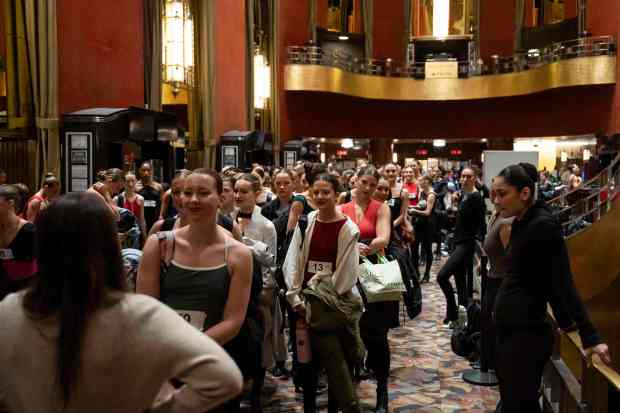 Dancers arrive at an audition for the Radio City Rockettes at Radio City Music Hall in New York, on Wednesday, April 22, 2026. (AP Photo/Yuki Iwamura)