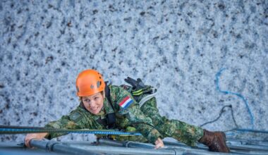 This image provided by the Netherlands Ministry of Defense shows Queen Máxima beginning training in February as a reservist for the Royal Netherlands Army in Breda, Netherlands.
