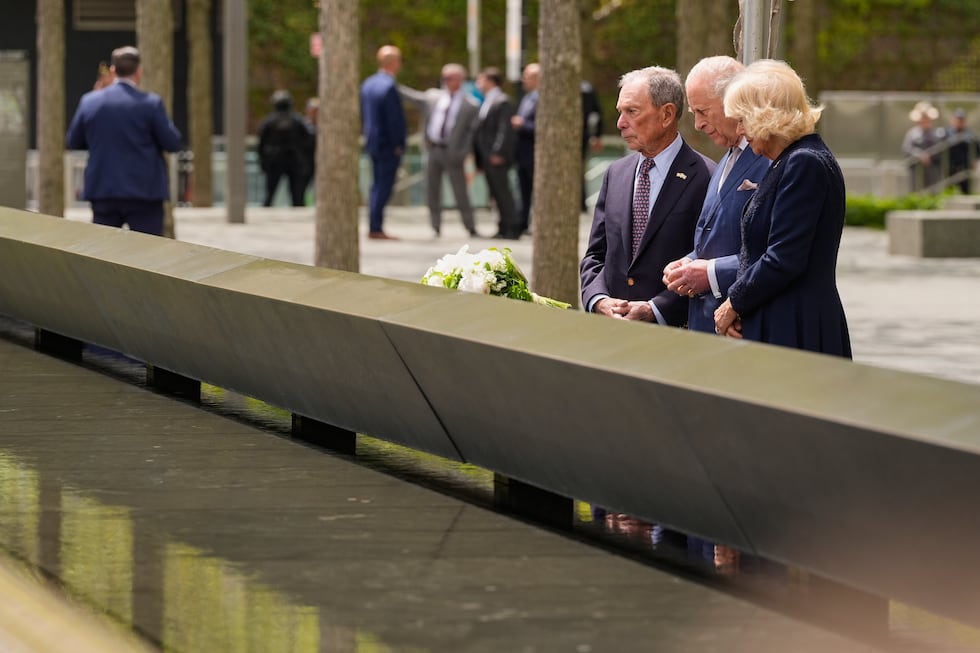Former New York City mayor Michael Bloomberg, from left, Britain's King Charles III and Queen...