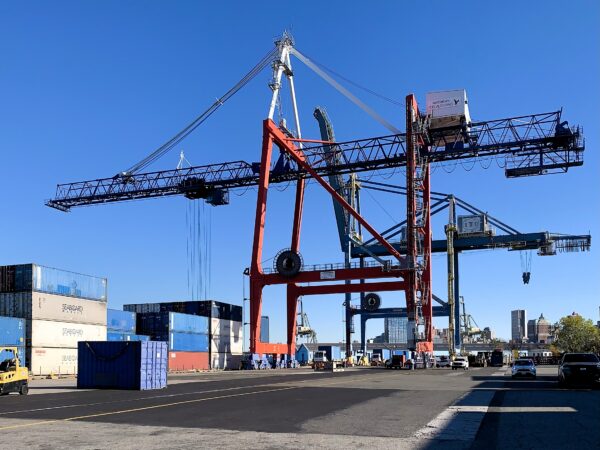 Cargo-handling cranes at the Container Terminal within the Brooklyn Marine Terminal site. Photo: Mary Frost/Brooklyn Eagle
