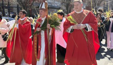 Crucifiers lead a past year’s Way of the Cross procession across the Brooklyn Bridge. Photo: Francesca N. Tate/Brooklyn Eagle