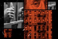 Person behind bars, apartments, Benjamin Franklin eyes