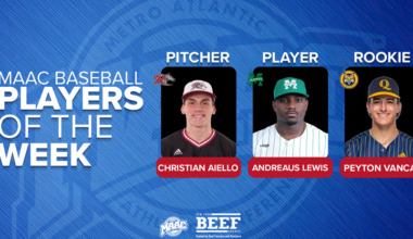 Manhattan’s Lewis, Rider’s Aiello, and Quinnipiac’s Vancas Chosen as Northeast Beef MAAC Baseball Weekly Awards