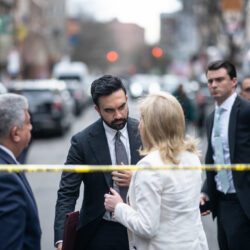 New York City Mayor Zohran Mamdani and New York Police Department Commissioner Jessica Tisch at media briefing on the fatal shooting of 7-month-old Kaori Patterson-Moore in Williamsburg on Wednesday. Photo: Michael Appleton/Mayoral Photography Office