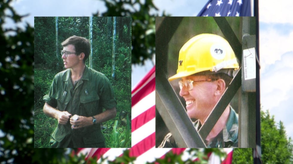 Retired Col. John Mansfield in Vietnam, 1968 (left) and in Guatemala, 1995 (right)