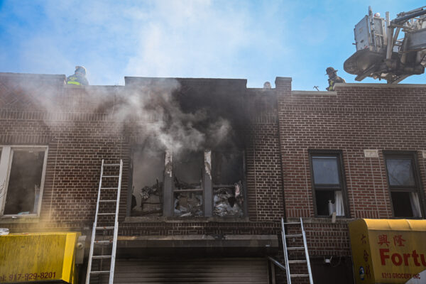 A three-alarm fire broke out at 5311 Fort Hamilton Parkway at 1:45 p.m. on Sunday, Apr 12, 2026. The fire was confined to a clothing store that was packed to the ceiling with boxes of merchandise. A person was arrested by Fire Marshals near the scene a short time later on suspicion of arson.