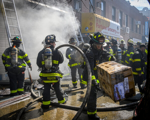 A three-alarm fire broke out at 5311 Fort Hamilton Parkway at 1:45 p.m. on Sunday, Apr 12, 2026. The fire was confined to a clothing store that was packed to the ceiling with boxes of merchandise. A person was arrested by Fire Marshals near the scene a short time later on suspicion of arson.