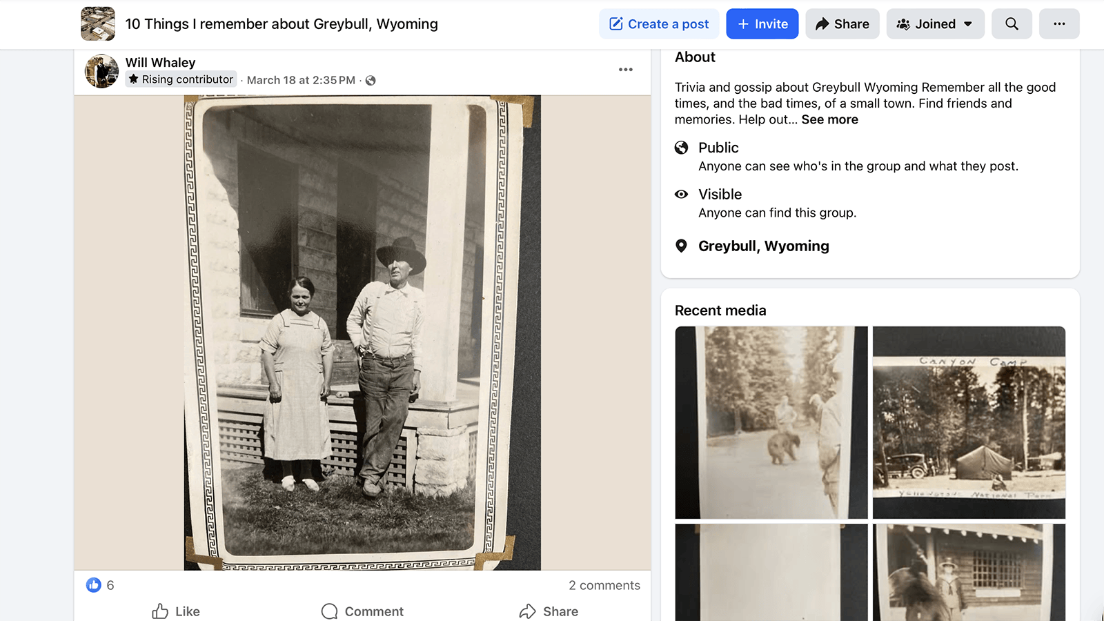 Will Whaley of New York posted an old family photo of unknown relatives in Shell, Wyoming on the “10 Things I Remember About Greybull” Facebook page and within a day, the relatives were identified as his great-grandfather’s aunt and uncle. Whaley was also reconnected with lost family members in Wyoming and is discovering family stories about his pioneer roots in the Cowboy State.