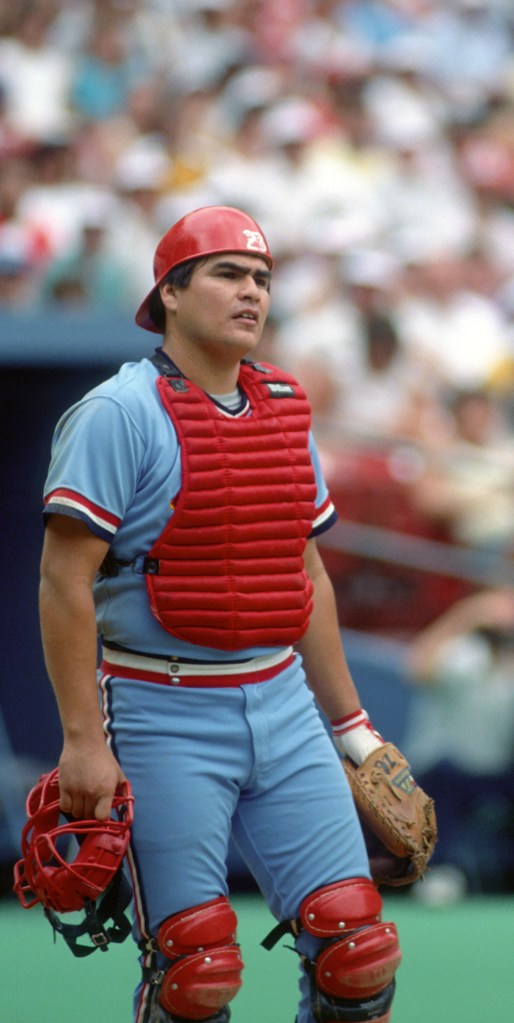 Catcher Tom Nieto #23 of the St. Louis Cardinals looks on from the field during a Major League Baseball game against the Pittsburgh Pirates at Three Rivers Stadium in 1984 in Pittsburgh, Pennsylvania.