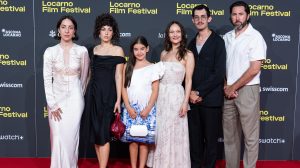 LOCARNO, SWITZERLAND - AUGUST 09: Director Sophy Romvari, Amy Zimmer, guest, Iringo Reti, Eylul Guven and Elif Guven attend the Affeksjonsverdi red carpet during the 78th Locarno Film Festival on August 09, 2025 in Locarno, Switzerland. (Photo by Alessandro Levati/Getty Images)