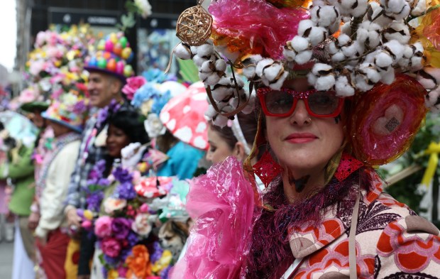 People participate in the annual Easter Parade and Bonnet Festival on Fifth Avenue in New York City on April 5, 2026. (Photo by TIMOTHY A. CLARY / AFP via Getty Images)