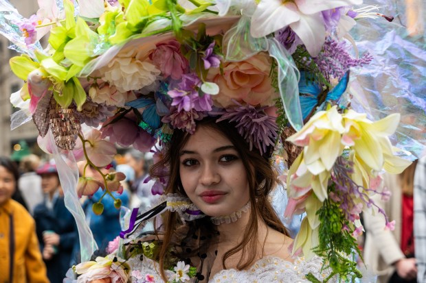 People dress in elaborate hats and costumes during the annual Easter Parade and Bonnet Festival outside of St. Patrick's Cathedral on Fifth Avenue on April 5, 2026 in New York City. (Photo by Spencer Platt/Getty Images)